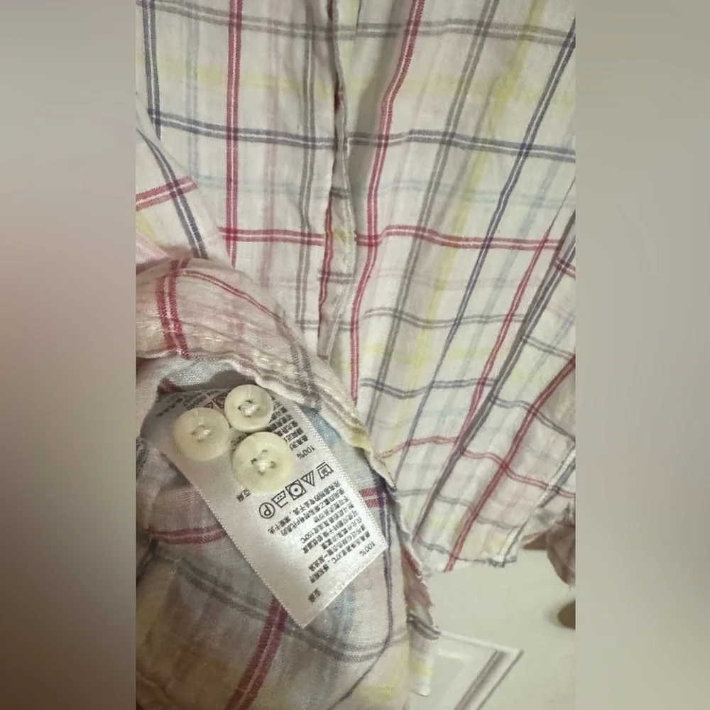 Tommy Bahama Relax Shirt Men's Medium 100% Linen Plaid Long‎ Sleeve Button Up